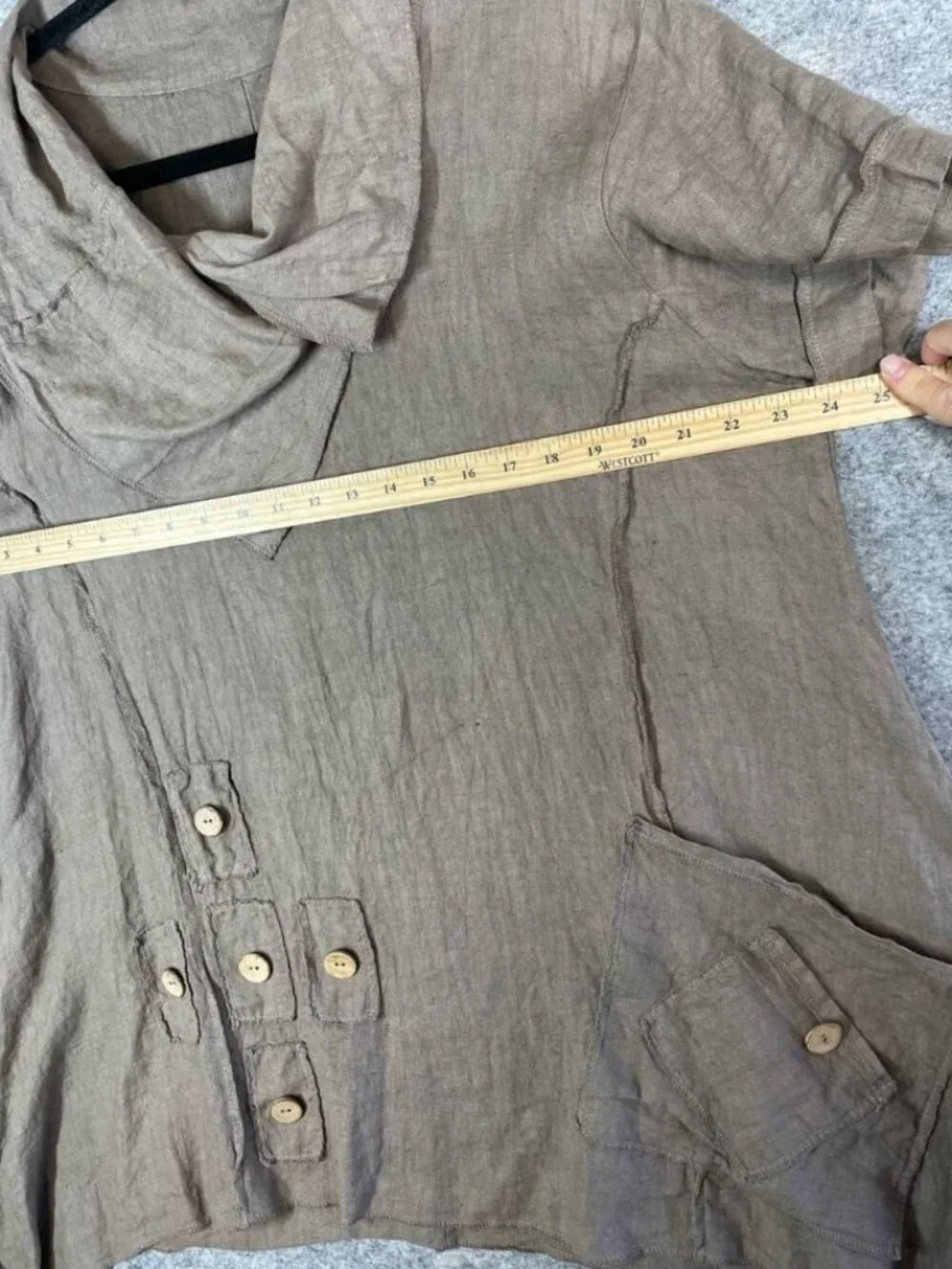 Italian Linen Tunic Dress Taupe Asymmetrical Boho Lagenlook Minimalist Vacation